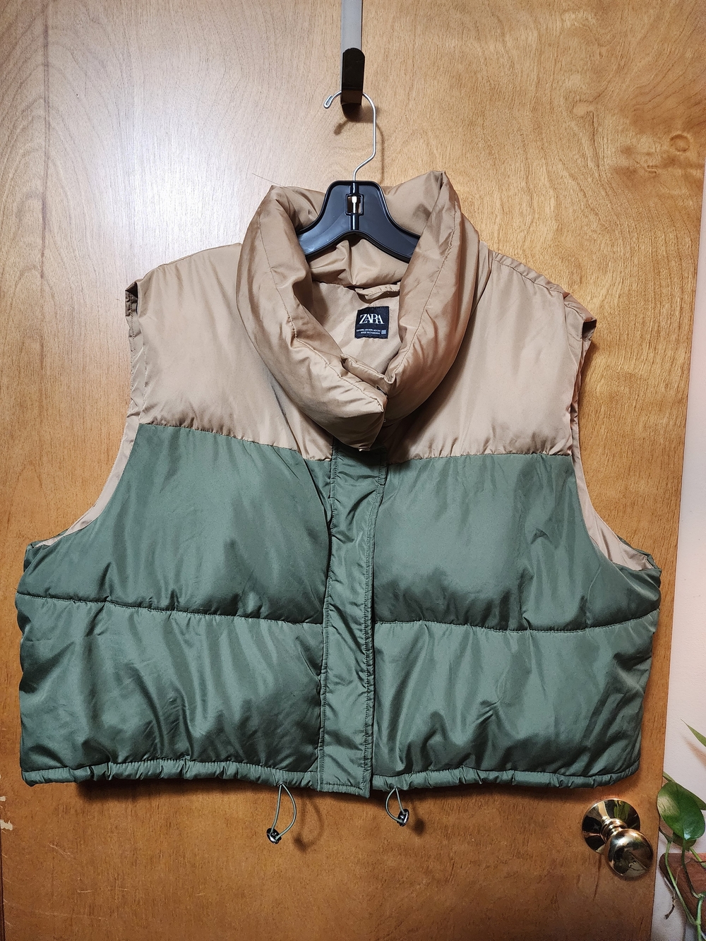 Zara Olive Green and Tan Puffer Vest XXL